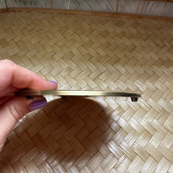 Vintage Basket Weave Brass Trivet Mid Century Plate Boho Gold Brick Pattern - Picture 5 of 5